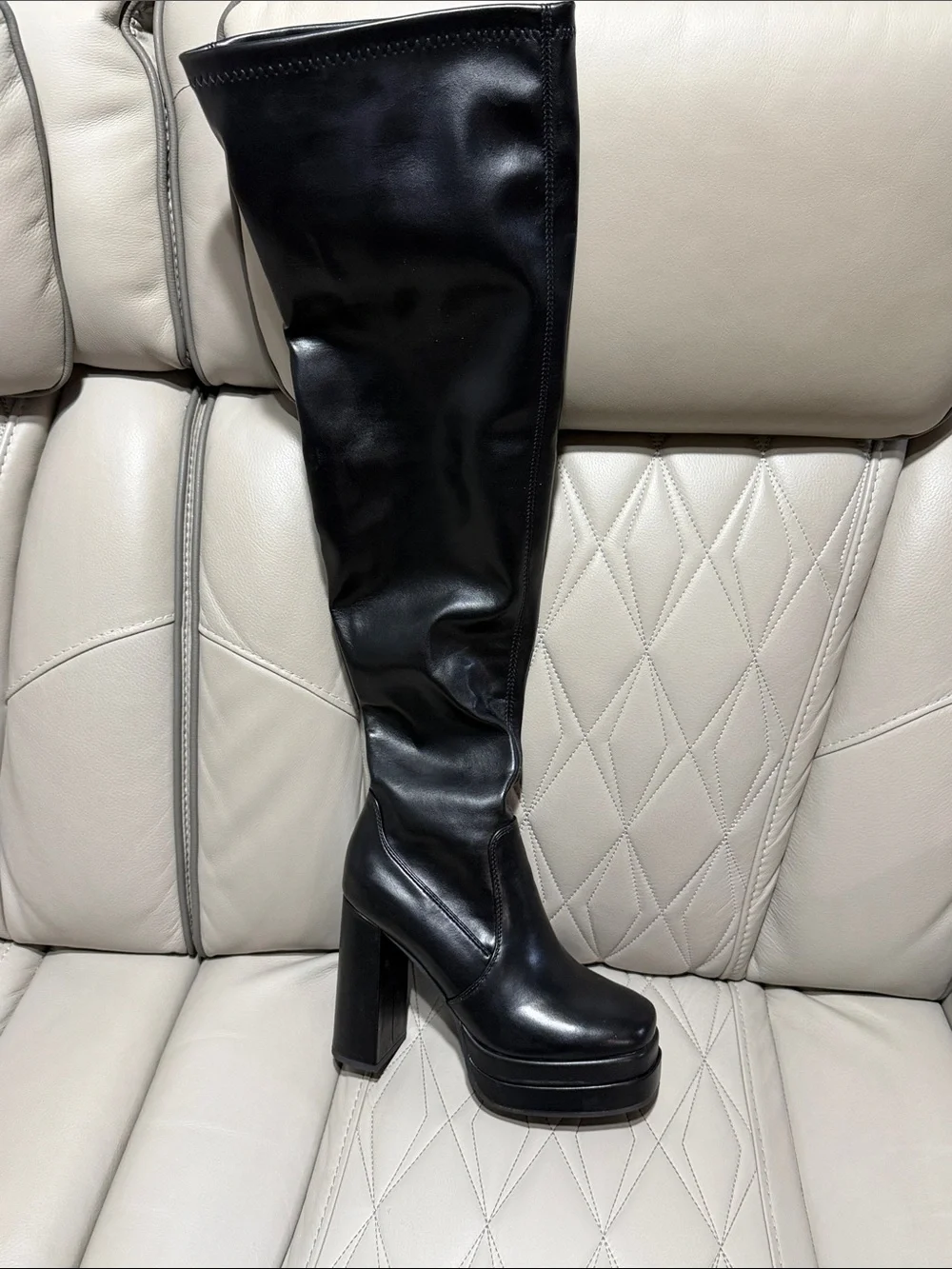 Dream Pairs Black Over-the-Knee Platform Block Heel Boots - Square Toe